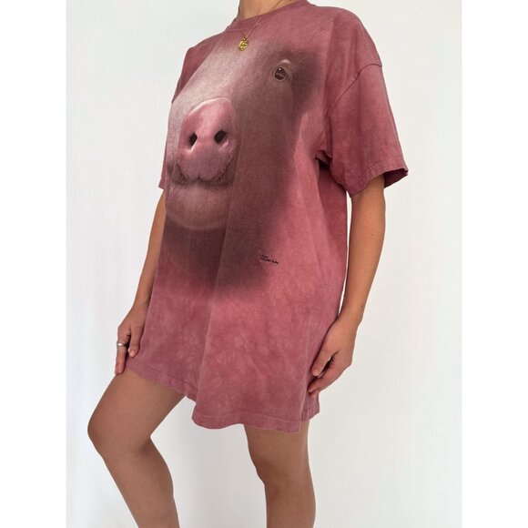2000s The Mountain pink baby pig face graphic unisex mens cotton tshirt XL XXL - Picture 4 of 9
